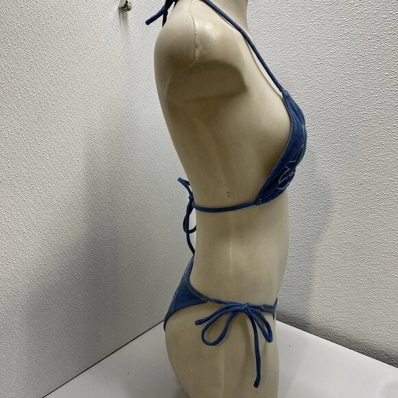 NEW UNDERSTATED Leather Women’s Bootscoot Bikini Set Denim Blue Size M - Picture 4 of 15